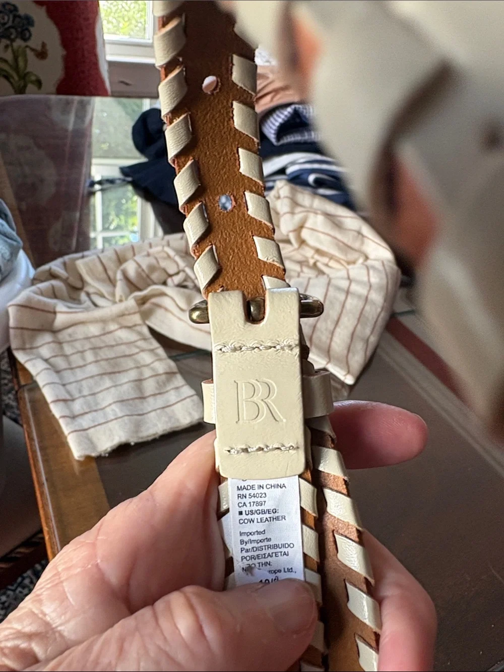 Banana Republic Cream Braided-Edge Leather Waist Belt